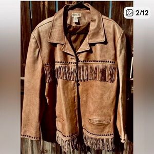 FRINGE BROWN LEATHER JACKET WESTERN Santa Fe  Excel Vintage Condition XL Unisex